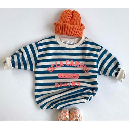 Autumn Baby Bodysuits Long Sleeve Casual Baby Clothing Letter Print Infant Boys Jumpsuits Striped Girls Onesie