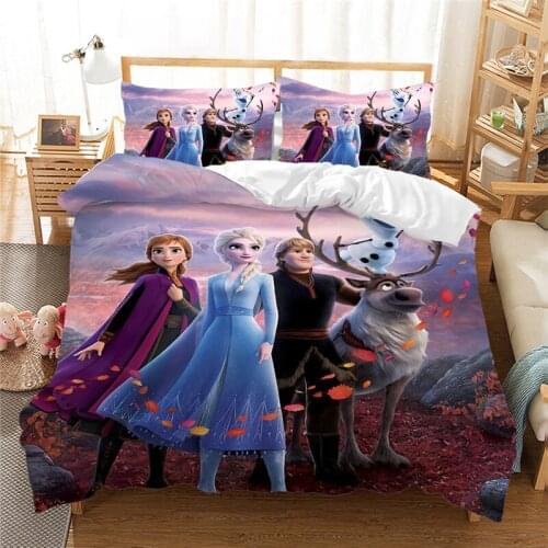 Disney Bedding Set Movie Frozen Elsa Olaf Print Cartoon Comfortable Down Quilt Pillowcase Girl Bedroom Decorative Home Spin