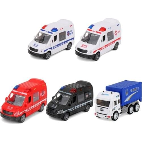 Miniature Educational Inertia Car Fire Ambulance Vehicle Toy Realistic Friction Car Pull Back Police Vehicle Set