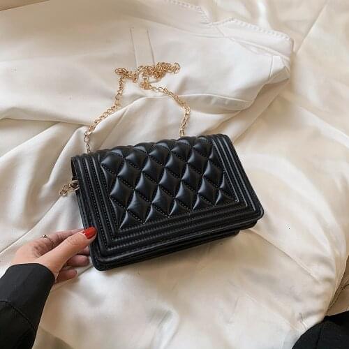 Fashion handbags High quality PU leather Women bag Sweet girl chain small square package Lattice Pattern shoulder Crossbody bag