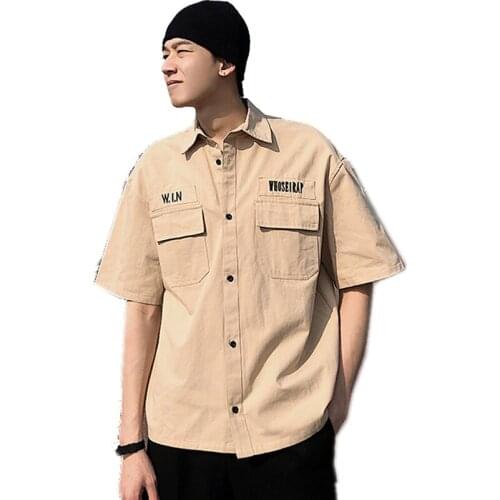 2021 Men Shirts Summer Short Sleeves Hawaii MensTurn-down Collar Loose Casual Shirt Pockets Korean Style Youth Streetwear