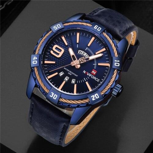 Relogio Masculino NAVIFORCE Watch Men Fashion Waterproof Quartz Military Genuine Leather Calendar Sports Watches Man Clock 9117