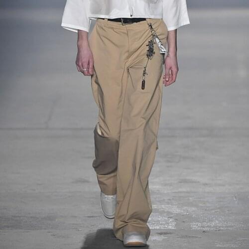 Mens casual pants spring and summer 2021 new European and American show Khaki loose straight pants wide leg pants