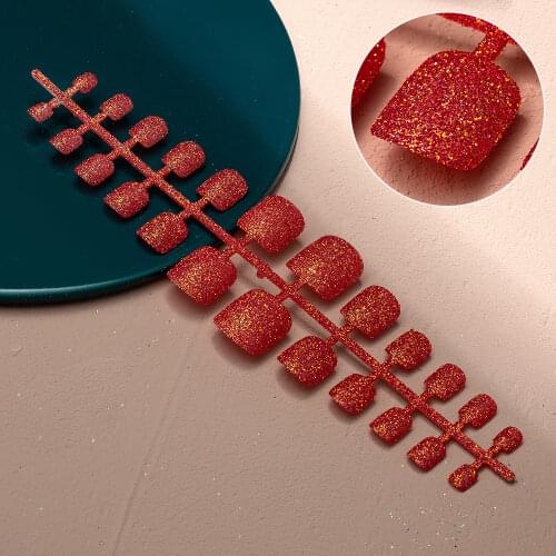 24tips/pc Pink Gold Shallot Powder Fake Toenails Short Nude Color Solid Color Red Naturally Realistic Press on Toe Nails