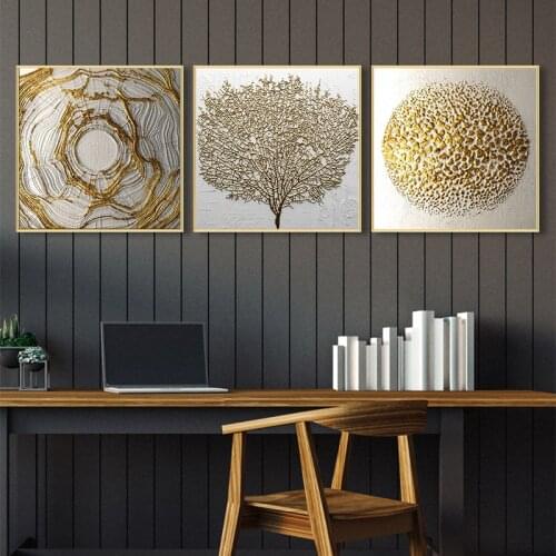 Golden Tree Canvas Posters Modern Geometric Square Canvas Paintings Wall Art Picture Abstract Home Decoration Cuadros