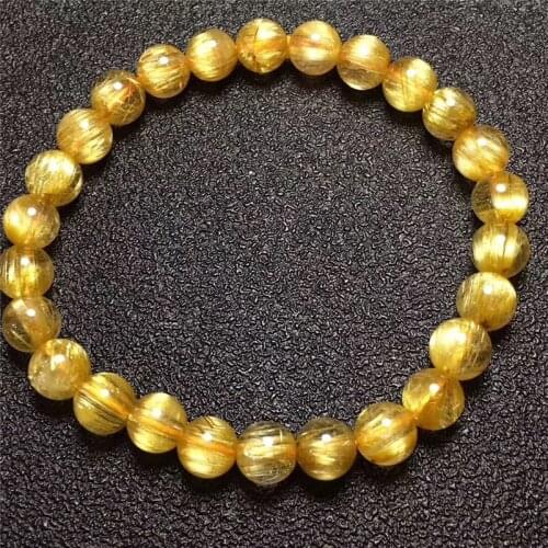 7mm Natural Brazil Gold Rutilated Titanium Quartz Bracelet Woman Man Lucky Wealthy Clear Round Beads Crystal Charms AAAAA