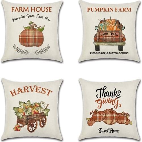 Happy Fall Pumpkin Car Printed pillow cushion cover Square Throw Pillowcase sofa home Thanksgiving Decor accessories