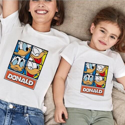 New Family Summer Clothes Short Sleeve Casual Loose White Donald Disney Mommy And Me Tshirt Family Look Family Matching Outfits