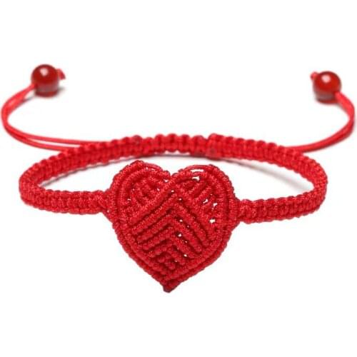 Dropshipping Red and Black Rope Heart-shaped Couple Bracelet Manual Weaving Bracelets Lucky for Girl Boy Lovers Fashion Jewelry