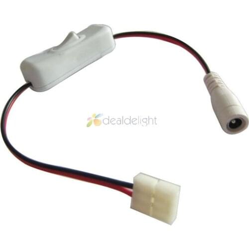 Switch Femal DC Connector to 2pin 8mm or 10mm Connector for 5050 3528 3014 Single Color LED Strip