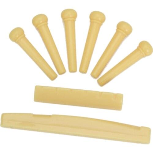 6 Pieces Acoustic Folk Guitar Bridge Saddle Pins + Bridge Nut Saddle for Guitar Stringed Instrument Parts