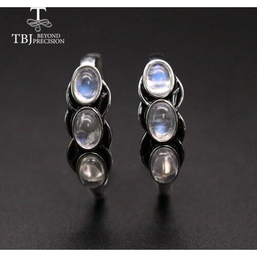 925 sterling silver natural blue moonstone oval 4*6mm earrings with simple retro design are suitable for everyday women jewelry
