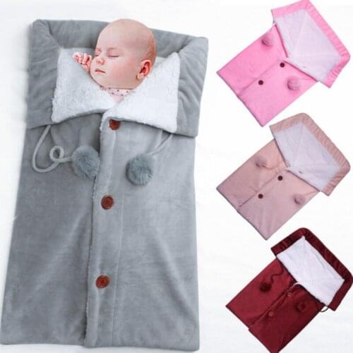 Newborn Baby Stroller Sleeping Bag Infant Flannel Button Swaddle Envelope Wrap Winter Windproof Warm Cover Quilts For Blankets