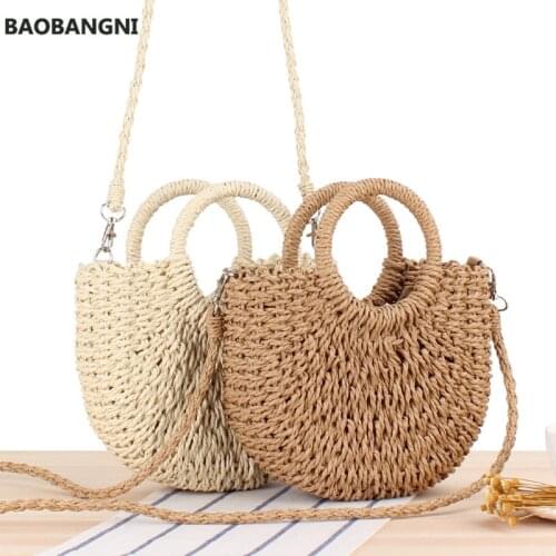 Handmade Half-Round Rattan Woven Straw Bag Summer Women Messenger Crossbody Bags Girls Small Beach Handbag