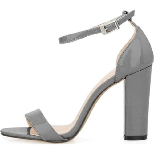 LOSLANDIFEN Sexy Women Ankle Straps Sandals Thick High Heels Red Party Patent Leather Pumps Open Toe Office Lady Shoes