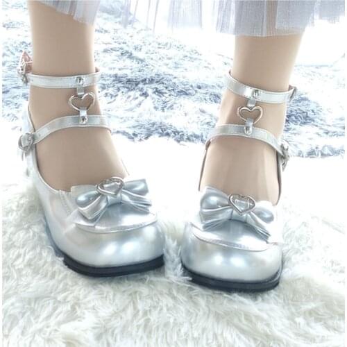 Japan style college sweet lolita shoes vintage round head shallow mouth women shoes cute bowknot kawaii shoes loli cosplay