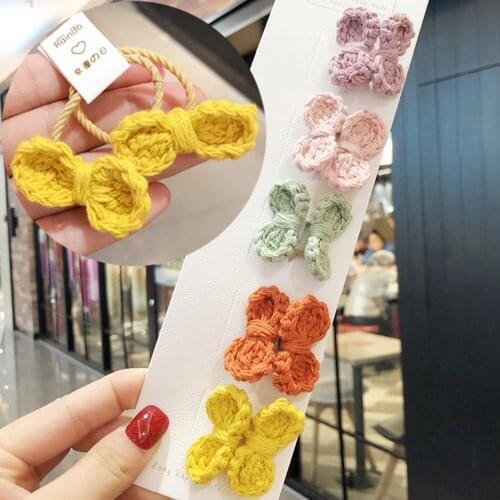 Girls Crochet Knitting Rabbit Ear Hair Bow Ties No Crease Bands Elastics Ponytail Holders Hair Accessories HB027