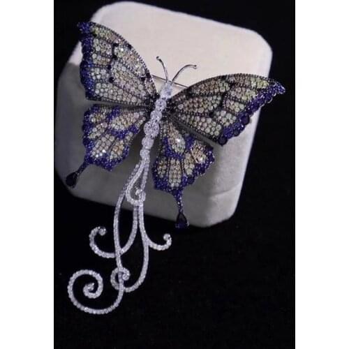 High quality 925 sterling silver with cubic zircon butterfly brooch insect fine women jewelry 59*72MM free shipping romantic