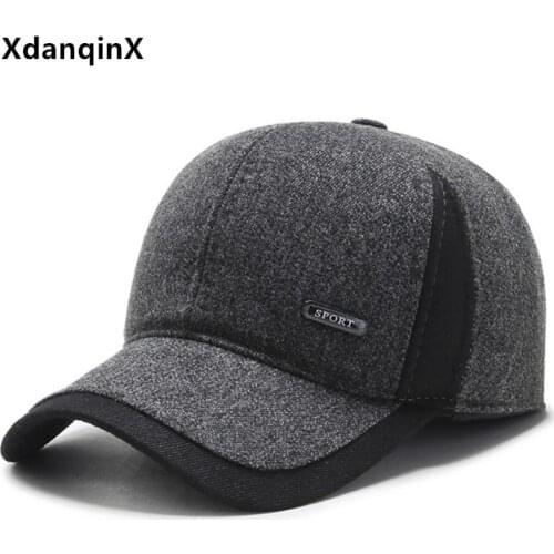 XdanqinX Winter Senior Hats Mens Thermal Earmuffs Hat Thick Warm Baseball Caps For Men Adjustable Size Sports Cap Snapback Cap