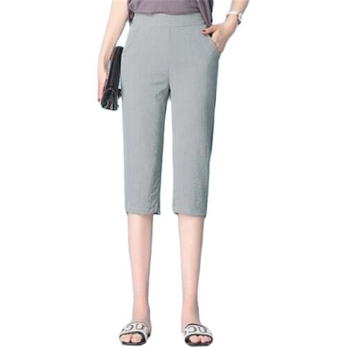 Womens Capris High Waist Wide Leg Pants Women Trousers Pants Female Plus Size Stretch Breathable ThinStreetwear Cotton Linen