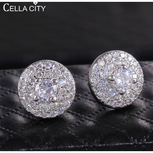 Cellacity Classic Round Stud Earrings for Women Silver 925 Fine Jewelry with Gemstones Female Wedding Ear Studs Gift Wholesale