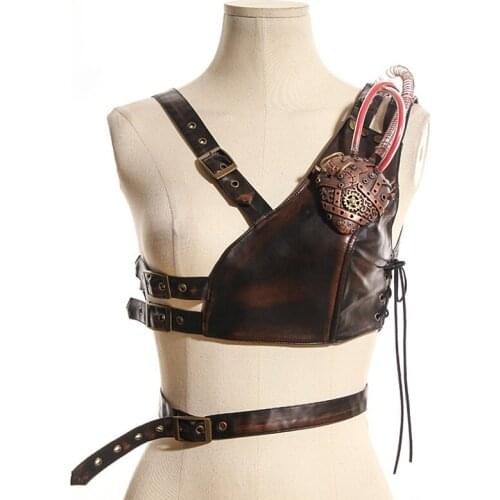 Steampunk Womens Strap Harness Vintage Waist Cincher with Straps Wide Corset Belt Vest Chest COSPLAY Sashes