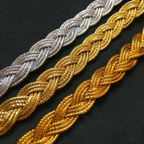 5 Yards Gold Rope Tie up Cord Lace String Braided Crochet Accessories Trims Vintage Cosplay Costumes Appliqued Ribbons 1.1CM