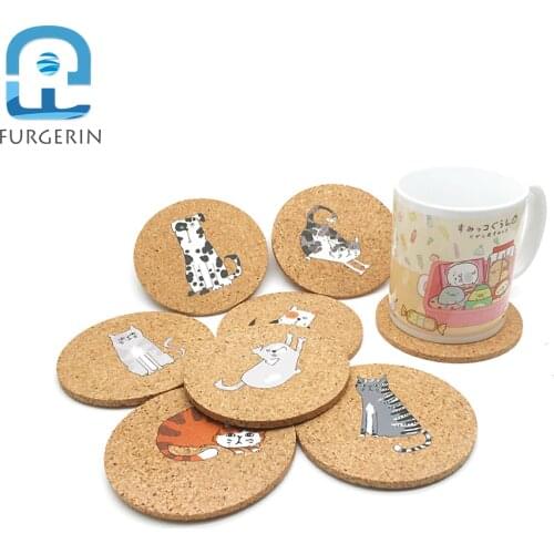 20pcs/lot Cat Dog Cork Cup Coaster Set Cute Drink Coasters Wood Heat Resistant Cup Pad Placemat for Dining Table Kitchen Tools