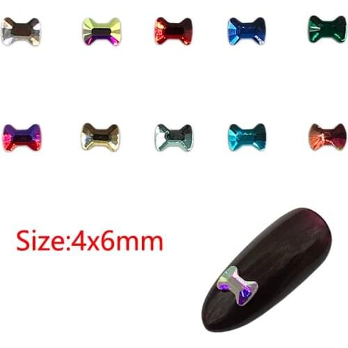 30Pcs New sale Nail Art Rhinestone 4x6mm Bow Tie Flatback Glass Crystal Shiny For Nail DIY Decoration