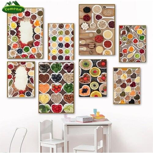 Food Platter Fruits Posters Wall Art Prints Food Plate Canvas Painting Flowers Decor Pictures Kitchen Dining Room Decoration