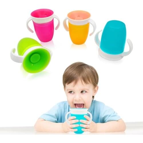 360 Degrees Can Be Rotated Baby Learning Drinking Cup With Double Handle Flip lid Leakproof Magic Cup Infants Water Cups Bottle