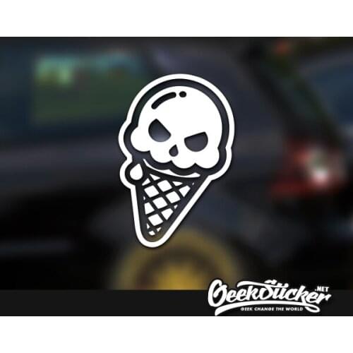 Skull Ice Cream Waterproof Reflective Universal Body Decal Vinyl Warning Sticker Motorcycle Sticker Car Shape Black/Silver