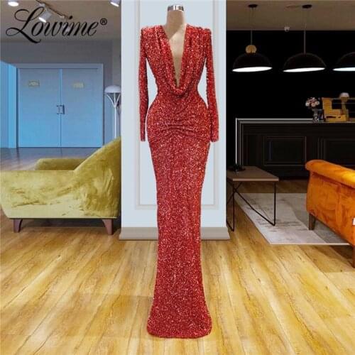 Long V Neck Evening Dress Celebrity 2020 Muslim Women Dubai Prom Dresses Custom Made Formal Beading Kaftans Aibye Party Gowns
