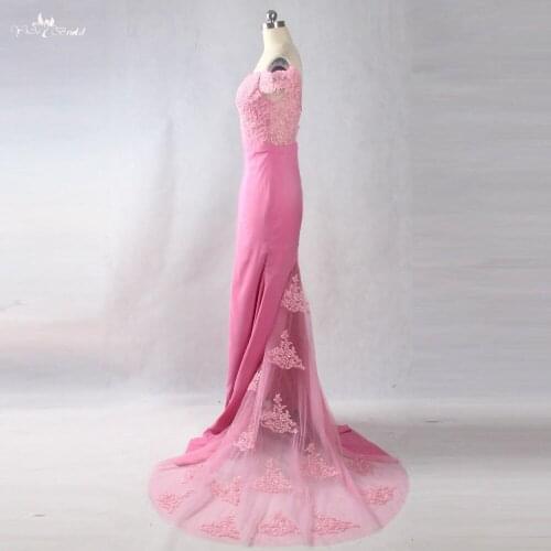 LZF040 Long Elegant A Line Lace Appliques 2018 Chiffon Evening Dresses Formal Off The Shoulder Pink Party Gowns Custom Made