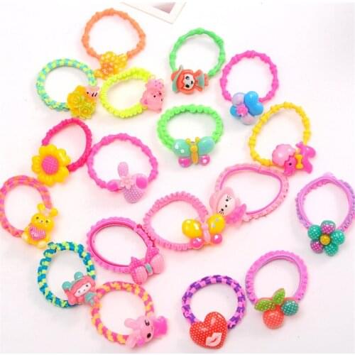 10Pcs/Lot Elastic Hair Bands Girls Hair Accessories Flower Ring Ropes Bow Rubber Band Kids Headband Solid Scrunchy Cute Hairband