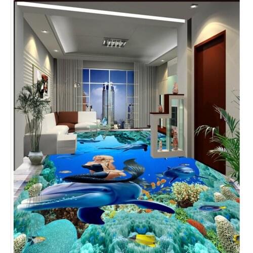 Photo wallpaper mural floor dolphin Custom Photo self-adhesive 3D floor PVC waterproof floor Home Decoration