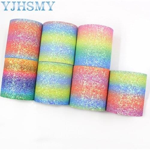 I-19517-1232 3'' 75mm 2yards Rainbow gradient Shiny Chunky Glitter Ribbon Blingbling leather Fabric Gift Package Handmade Materi