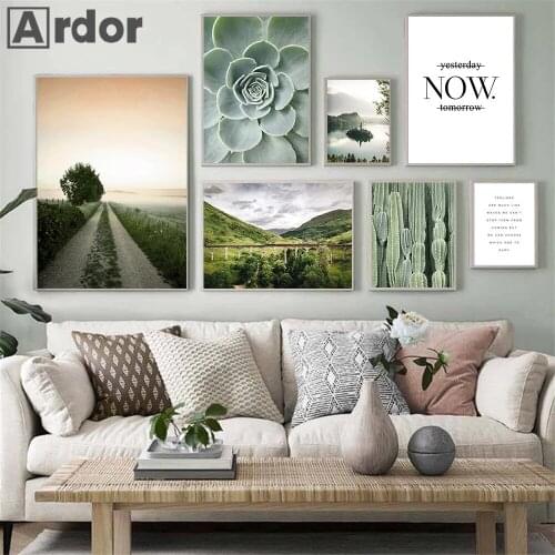 Cactus Leaf Plant Wall Art Poster Mountain Lake Forest Landscape Art Prints Quotes Canvas Painting Nordic Pictures Home Decor