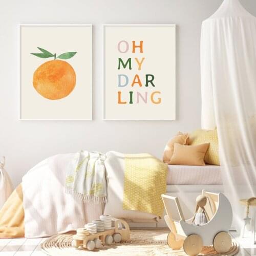 Sweet Oranges Text Nursery Canvas Painting Poster and Print Wall Art Pictures Baby Kids Room Bedroom Decoration Home Decor
