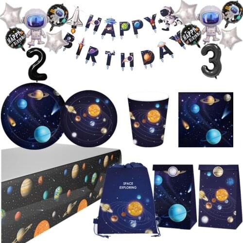 Outer Space Galaxy Party Decor Disposable Tableware Set Solar Planet Party Paper Cup/Napkin/Plates Kids Happy Birthday Gifts