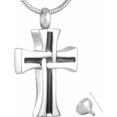 MJD8024 Memorial Jewelry Stainless Steel Cremation Cross Urn Necklace for Ashes & Filling Kit