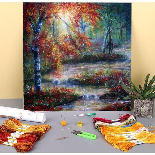 Natural Scenery Remembrance Waters Pre-Printed 11CT Cross-Stitch Full Kit DIY Embroidery DMC Threads Hobby Craft Mulina