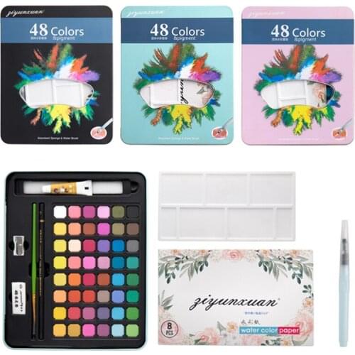48 Colors Solid Watercolor Paint Pigment Portable Travel Brush Pen Set for Beginners Students Drawing Art Supplies