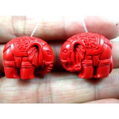 Natural stone Quartz Crystal Chinese Organic Cinnabar Elephant Pendant for diy Jewelry making necklace Accessories2PCS