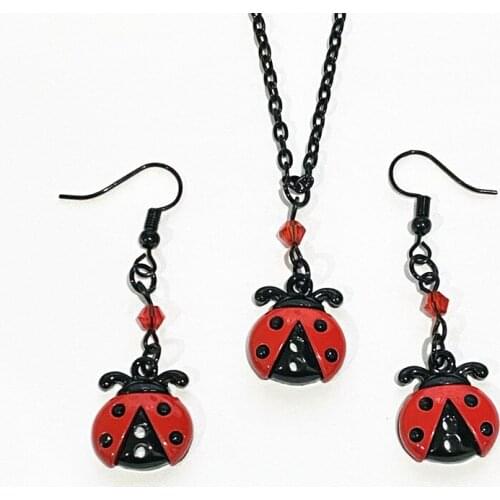 Hot Sale 1 Set of Ladybug Metal Necklace Earrings Jewelry Set, Fashion Glamour Jewelry Gifts for Women