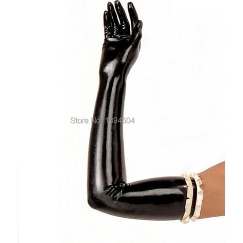 New Arrival Rushed Catsuit Hot Sexy Women solid color red black white long Latex Gloves Fetish with chiffons XS-XXL