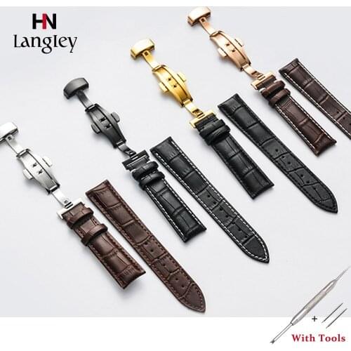 Genuine Leather Watch Band For Women Men Wristwatch Straps Steel Double Press Butterfly Clasp Watches Accessories 12-17mm Bands