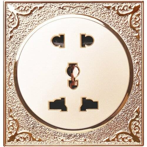 Luxurious Carved gold multifunctional five-hole wall socket 220v 10A
