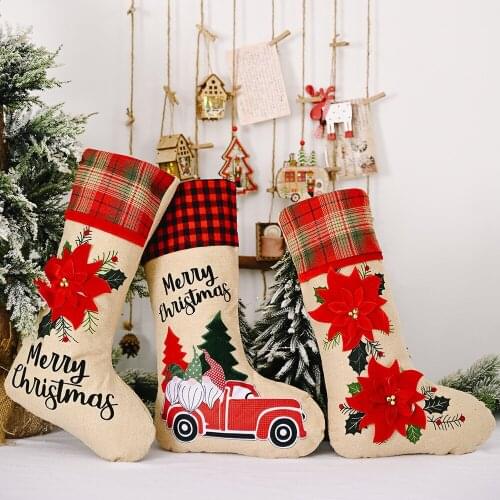 Burlap Christmas Stockings Candy Gifts Bags With Jingle Bells Hanging Christmas Tree Decorations Xmas Party Supplies