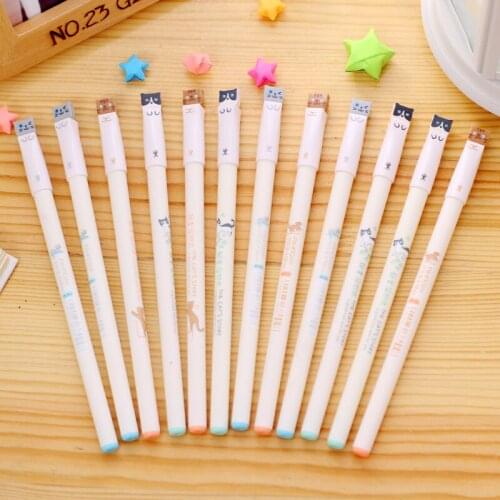 0.38mm Cartoon Cat Gel Pen Cute Color Pens Kawaii Stationery School Office Supply Student Gift 12 Pcs/lot